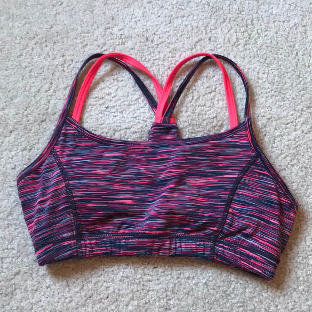 Strappy pink sports bra